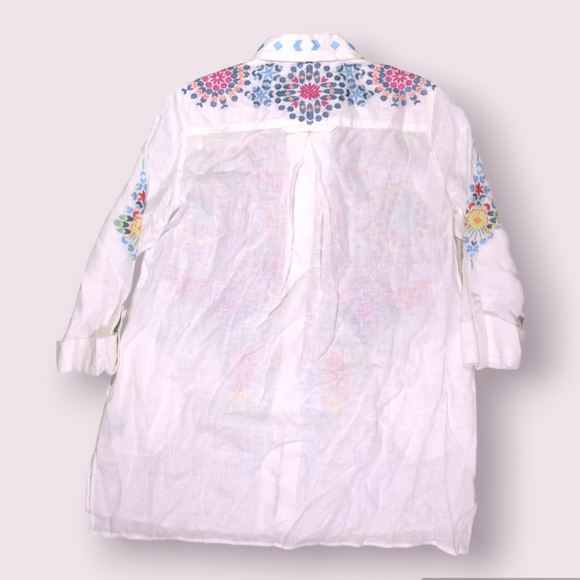 NWT John Mark Boho Embroidered Linen Cream Button Down Shirt S Top Blouse NEW - Picture 5 of 5